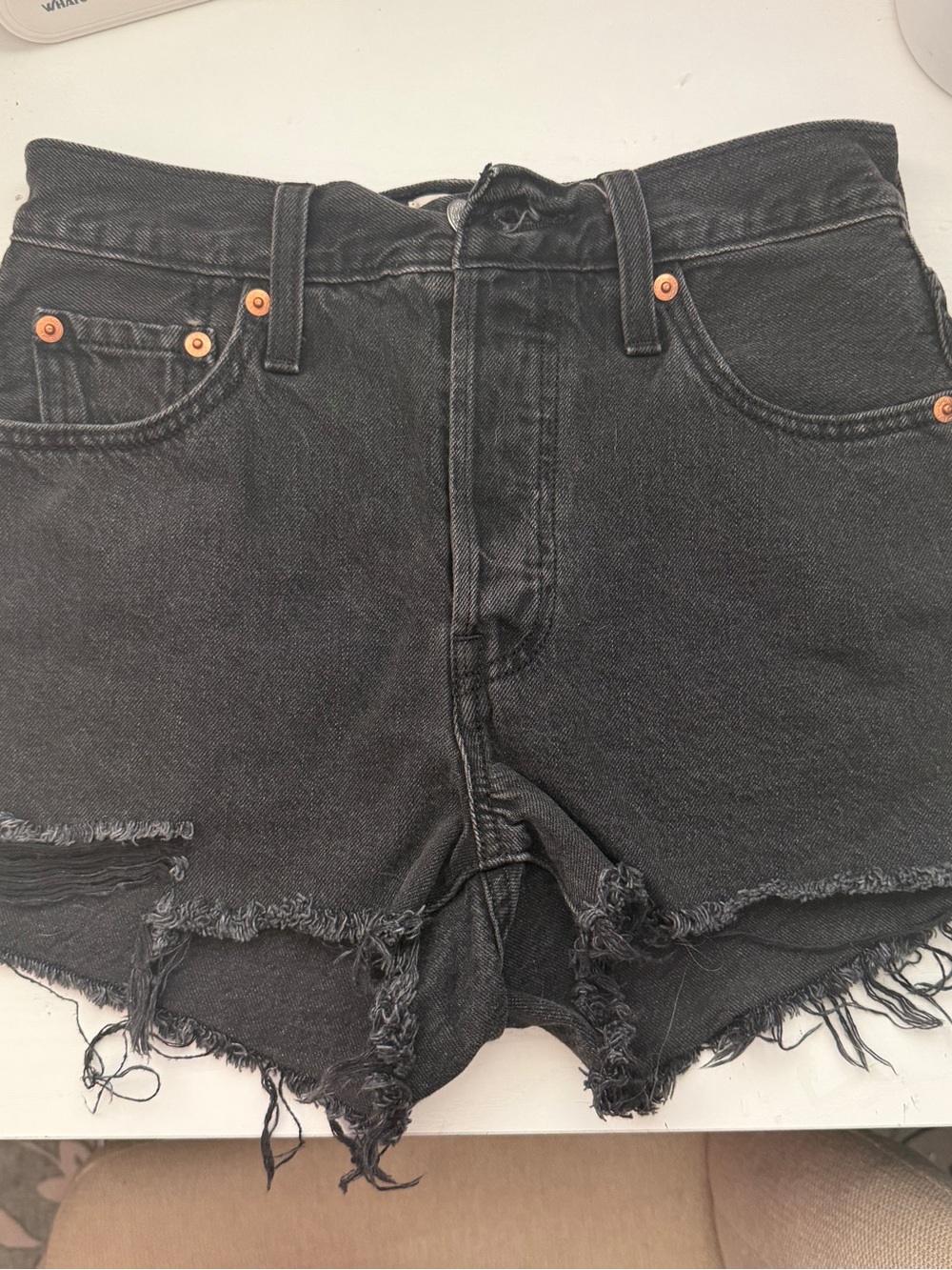 Levi's Black Frayed Hem Denim Shorts